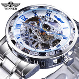 Winner Stainless Steel Mesh Band Transparent Classic Thin Case Hollow Skeleton Mens Male Mechanical Wrist Watch Top Brand Luxury