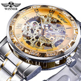 Winner Stainless Steel Mesh Band Transparent Classic Thin Case Hollow Skeleton Mens Male Mechanical Wrist Watch Top Brand Luxury