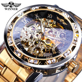 Winner Stainless Steel Mesh Band Transparent Classic Thin Case Hollow Skeleton Mens Male Mechanical Wrist Watch Top Brand Luxury