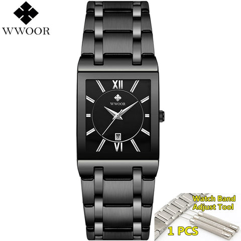 Men Watches Top Brand Luxury WWOOR Gold Black Square Quartz watch men 2019 Waterproof Golden Male Wristwatch Men watches 2019