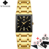 Men Watches Top Brand Luxury WWOOR Gold Black Square Quartz watch men 2019 Waterproof Golden Male Wristwatch Men watches 2019