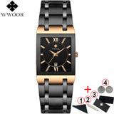 Men Watches Top Brand Luxury WWOOR Gold Black Square Quartz watch men 2019 Waterproof Golden Male Wristwatch Men watches 2019