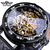 Winner Black Golden Retro Luminous Hands Fashion Diamond Display Mens Mechanical Skeleton Wrist Watches Top Brand Luxury Clock