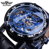 Winner Black Golden Retro Luminous Hands Fashion Diamond Display Mens Mechanical Skeleton Wrist Watches Top Brand Luxury Clock