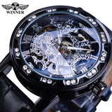 Winner Black Golden Retro Luminous Hands Fashion Diamond Display Mens Mechanical Skeleton Wrist Watches Top Brand Luxury Clock