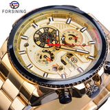 Forsining Three Dial Calendar Display Black Stainless Steel Men Automatic Wrist Watch Top Brand Luxury Military Sport Male Clock