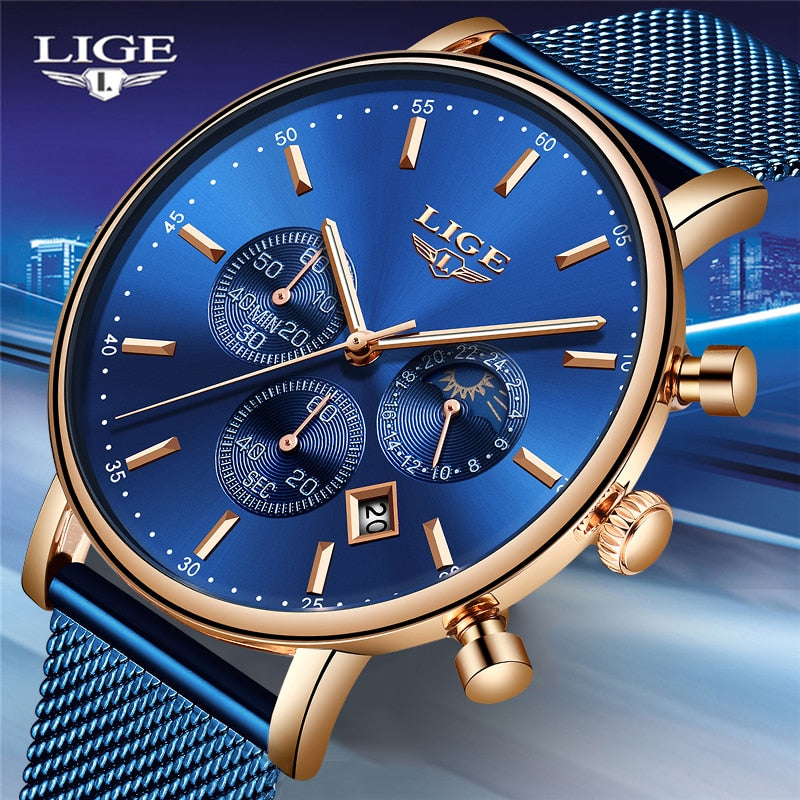 LIGE Fashion Men Watches Male Top Brand Luxury Quartz Watch Men Casual Slim Dress Waterproof Sport WristWatch Relogio Masculino