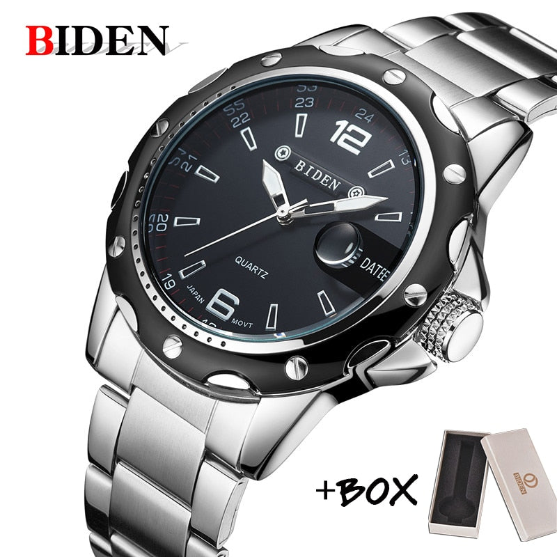 BIDEN Man Watch Stainless Steel Strap Watches Military Watch casual fashion  wristwatches Waterproof Watch man relogio masculino