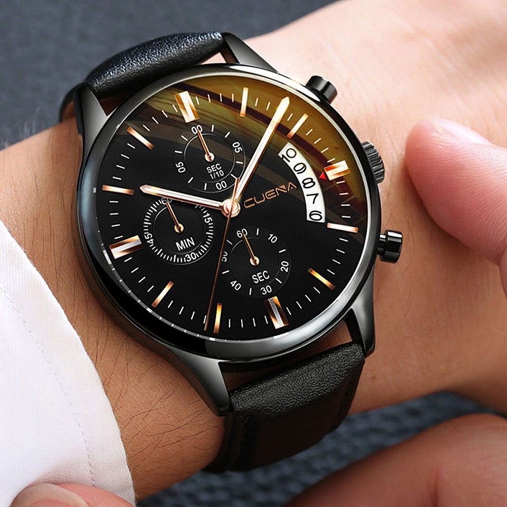 Men's Wrist Watch Stainless Steel Case Leather Band Quartz Analog watch man watches mens 2019 relogio masculino