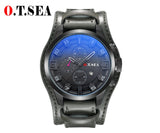 2019 Hot Sales O.T.SEA Brand Leather Watch Men Military Sports Quartz Wristwatch With Date Relogio Masculino 1032B