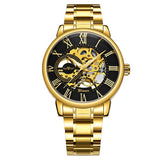 WINNER Official Golden Automatic Watch Men Steel Strap Skeleton Mechanical Skull Watches Top Brand Luxury Dropshipping Wholesale