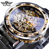 Winner Stainless Steel Mesh Band Transparent Classic Thin Case Hollow Skeleton Mens Male Mechanical Wrist Watch Top Brand Luxury