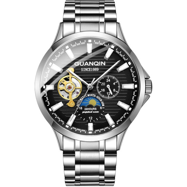 GUANQIN 2019 automatic watch clock men waterproof stainless steel mechanical top brand luxury skeleton watch relogio masculino