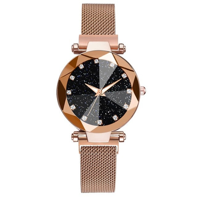 Luxury Starry Sky Stainless Steel Mesh Bracelet Watches For Women Crystal Analog Quartz Wristwatches Ladies Sports Dress Clock