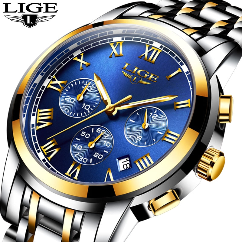 2018 New Watches Men Luxury Brand LIGE Chronograph Men Sports Watches Waterproof Full Steel Quartz Men's Watch Relogio Masculino