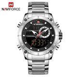 New NAVIFORCE Men Military Fashion Watch Gold Quartz Wristwatch Steel Waterproof Dual Display Male Clock Watch Relogio Masculino