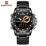 New NAVIFORCE Men Military Fashion Watch Gold Quartz Wristwatch Steel Waterproof Dual Display Male Clock Watch Relogio Masculino