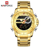 New NAVIFORCE Men Military Fashion Watch Gold Quartz Wristwatch Steel Waterproof Dual Display Male Clock Watch Relogio Masculino