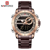 New NAVIFORCE Men Military Fashion Watch Gold Quartz Wristwatch Steel Waterproof Dual Display Male Clock Watch Relogio Masculino