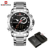 New NAVIFORCE Men Military Fashion Watch Gold Quartz Wristwatch Steel Waterproof Dual Display Male Clock Watch Relogio Masculino