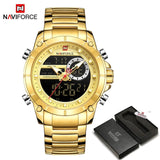 New NAVIFORCE Men Military Fashion Watch Gold Quartz Wristwatch Steel Waterproof Dual Display Male Clock Watch Relogio Masculino