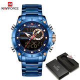 New NAVIFORCE Men Military Fashion Watch Gold Quartz Wristwatch Steel Waterproof Dual Display Male Clock Watch Relogio Masculino