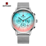 2019 New Fashion Color Bright Glass Watch Men Top Luxury Brand Chronograph Men's Stainless Steel Business Clock Men Wrist Watch