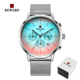 2019 New Fashion Color Bright Glass Watch Men Top Luxury Brand Chronograph Men's Stainless Steel Business Clock Men Wrist Watch