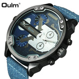 OULM Sports Quartz Watch Men Big Case Military Mens Watches Top Brand Luxury Canvas Strap 2 Time Zone Fashion Casual Wristwatch