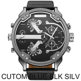 OULM Sports Quartz Watch Men Big Case Military Mens Watches Top Brand Luxury Canvas Strap 2 Time Zone Fashion Casual Wristwatch