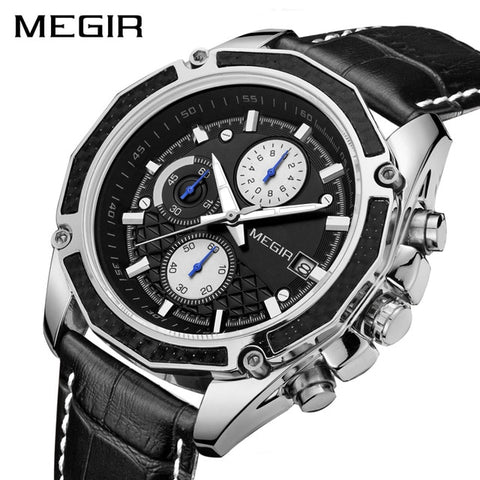 MEGIR Official Quartz Men Watches Fashion Genuine Leather Chronograph Watch Clock for Gentle Men Male Students Reloj Hombre 2015