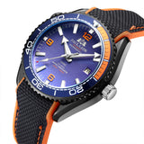 Men Automatic Self Wind Mechanical Canvas Rubber Strap James Bond 007 Style Orange Blue Red Rotatable Bezel Classic Watch