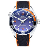 Men Automatic Self Wind Mechanical Canvas Rubber Strap James Bond 007 Style Orange Blue Red Rotatable Bezel Classic Watch