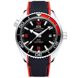 Men Automatic Self Wind Mechanical Canvas Rubber Strap James Bond 007 Style Orange Blue Red Rotatable Bezel Classic Watch