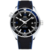 Men Automatic Self Wind Mechanical Canvas Rubber Strap James Bond 007 Style Orange Blue Red Rotatable Bezel Classic Watch