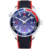 Men Automatic Self Wind Mechanical Canvas Rubber Strap James Bond 007 Style Orange Blue Red Rotatable Bezel Classic Watch