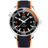 Men Automatic Self Wind Mechanical Canvas Rubber Strap James Bond 007 Style Orange Blue Red Rotatable Bezel Classic Watch