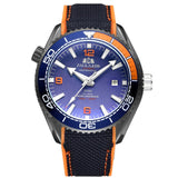 Men Automatic Self Wind Mechanical Canvas Rubber Strap James Bond 007 Style Orange Blue Red Rotatable Bezel Classic Watch