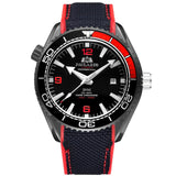 Men Automatic Self Wind Mechanical Canvas Rubber Strap James Bond 007 Style Orange Blue Red Rotatable Bezel Classic Watch