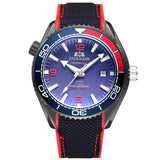 Men Automatic Self Wind Mechanical Canvas Rubber Strap James Bond 007 Style Orange Blue Red Rotatable Bezel Classic Watch