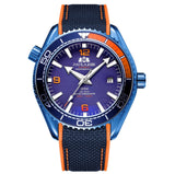 Men Automatic Self Wind Mechanical Canvas Rubber Strap James Bond 007 Style Orange Blue Red Rotatable Bezel Classic Watch