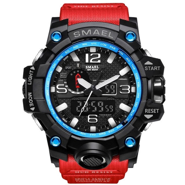 SMAEL Brand Men Sports Watches Dual Display Analog Digital LED Electronic Quartz Wristwatches Waterproof Swimming Military Watch