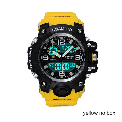 Men Sports Watches BOAMIGO Brand Digital LED Orange Shock Swim Quartz Rubber Wristwatches Waterproof Clock Relogio Masculino