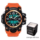 Men Sports Watches BOAMIGO Brand Digital LED Orange Shock Swim Quartz Rubber Wristwatches Waterproof Clock Relogio Masculino