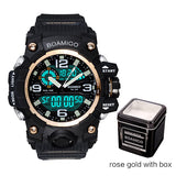 Men Sports Watches BOAMIGO Brand Digital LED Orange Shock Swim Quartz Rubber Wristwatches Waterproof Clock Relogio Masculino