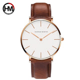 Dropshipping High Quality Rose Gold Dial Watch Men Leather Waterproof Wristwatch Women Dress Fashion Japan Quartz Movement Saat