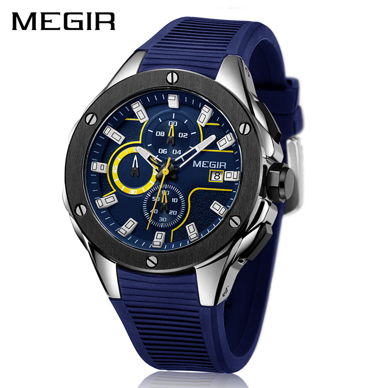 MEGIR Men Sport Watch Chronograph Silicone Strap Quartz Army Military Watches Clock Men Top Brand Luxury Male Relogio Masculino