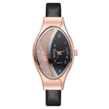 Women Fashion Luxury Watch Leather Strap Women Bracelet Clock Ellipse Rhinestone PU Sport Quartz Watch Wrist Watches For Women