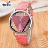 Hesiod New Design Fashion Ladies Watches Elegant Hollow Triangle Watch Fashion Women Thin Leather Strap Quartz Watch