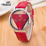 Hesiod New Design Fashion Ladies Watches Elegant Hollow Triangle Watch Fashion Women Thin Leather Strap Quartz Watch